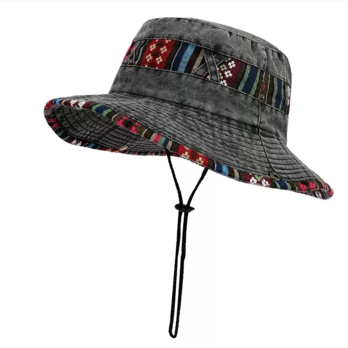 Cowboy Style Folk Embroidered Denim Fishing Hat Outdoor Sun Protection and Daily Cycling Shade for Travel