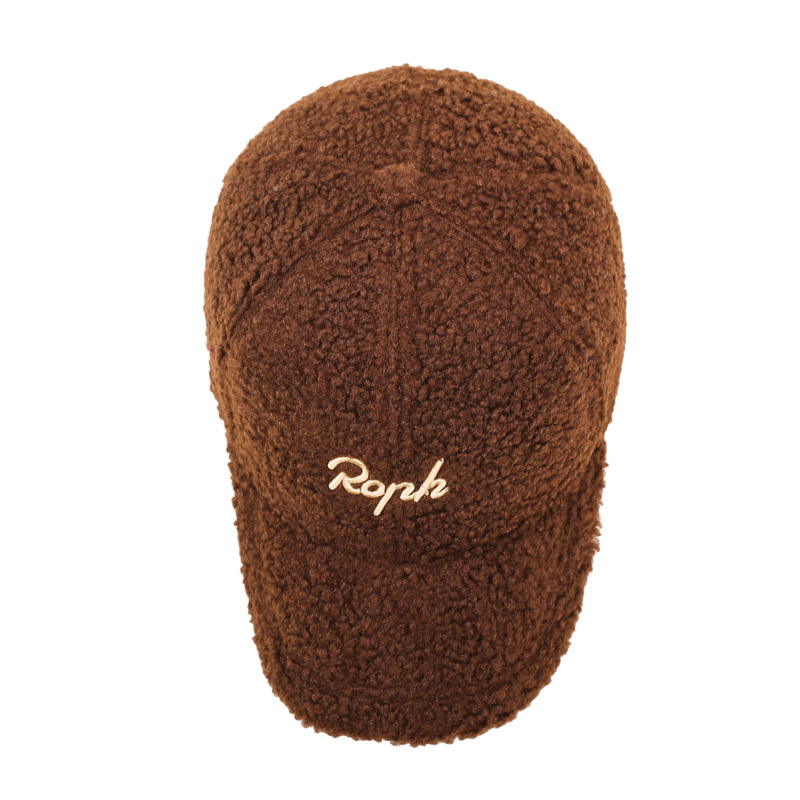 2026 Autumn/Winter New Style Lamb Wool 6-Panel Adjustable Baseball Cap Letter Embroidery Outdoor Warm Protection Women's Sport