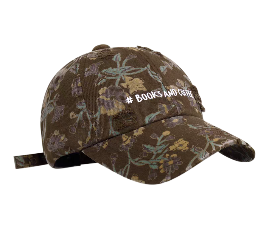 Floral Printed Distressed Sporty Twill Dobby Baseball Cap Vintage Retro Style Soft Top Adjustable Unisex Dad Hat Common