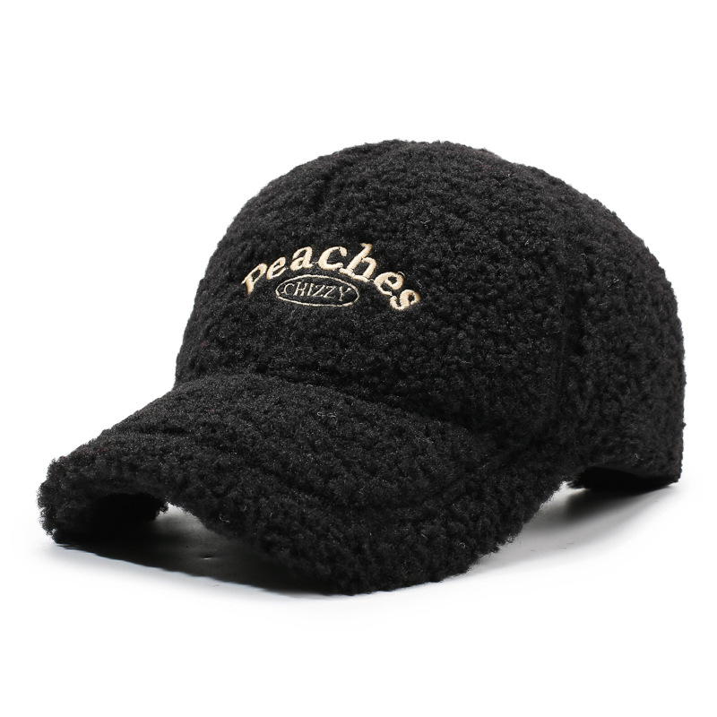Women's Sherpa Fleece 6-Panel Adjustable Baseball Cap Embroidered Letter Design Winter Outdoor Fashion Hat for Casual Travel Use