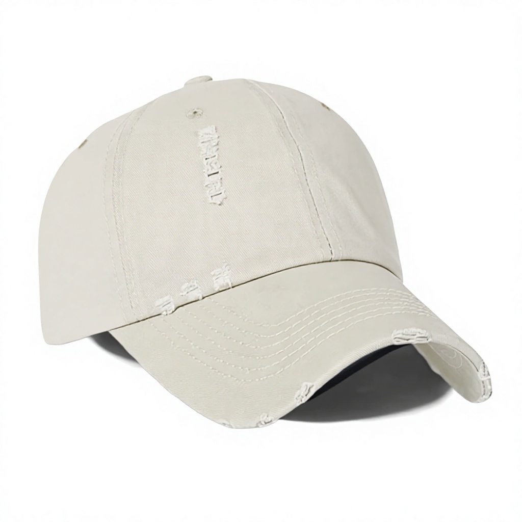 Korean-style Personalized Ripped Baseball Cap with Soft Crown and Wide Brim