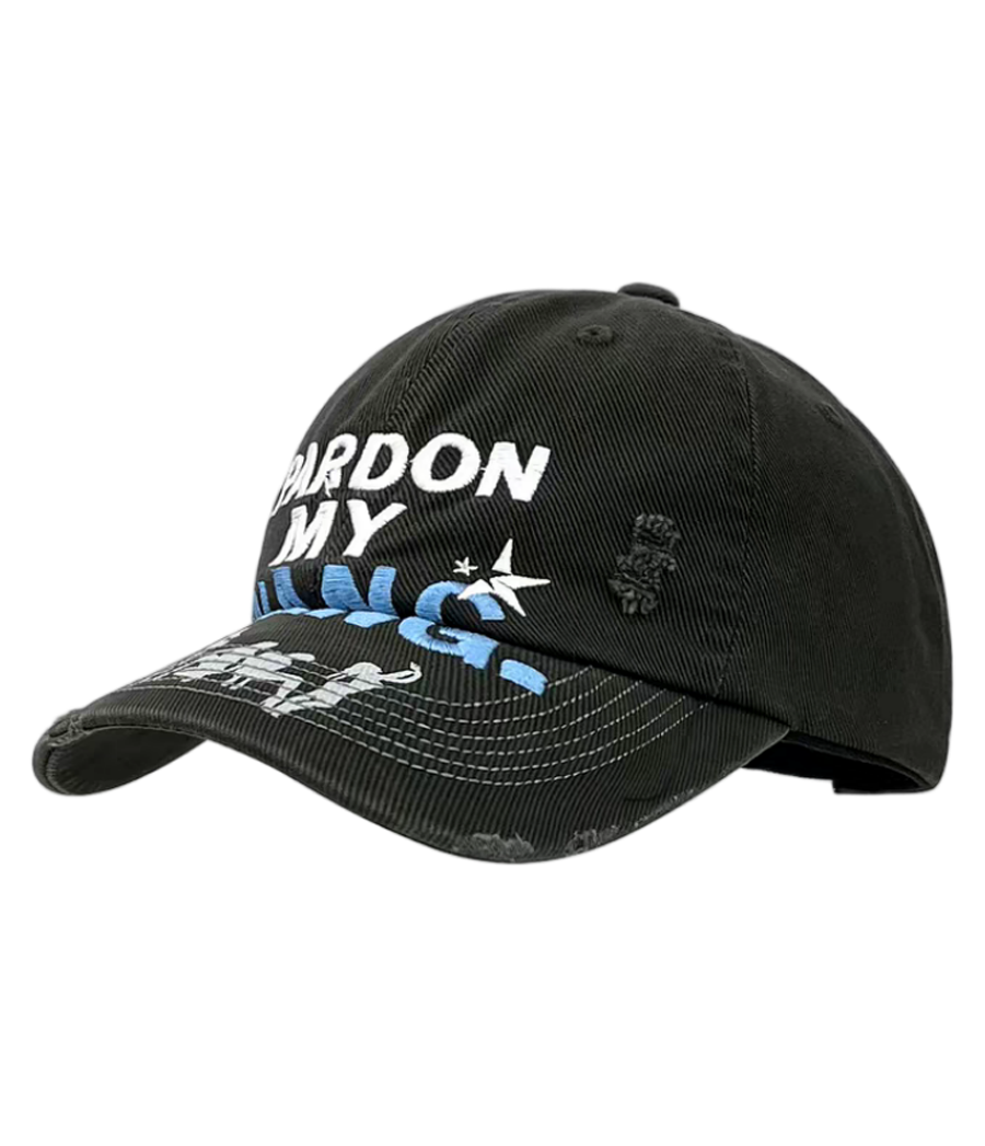 Black Washed Distressed Baseball Cap American Street Letter Printed Soft Top Adjustable Unisex Dad Hat