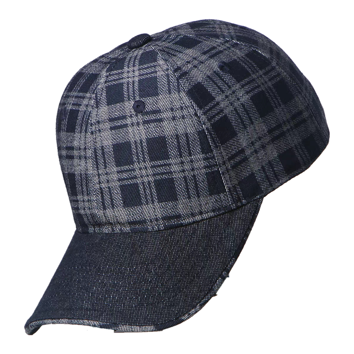 Black Grey Plaid Denim Vintage Dobby Common Baseball Cap Retro Preppy Style Soft Adjustable Unisex Casual Sun Hat
