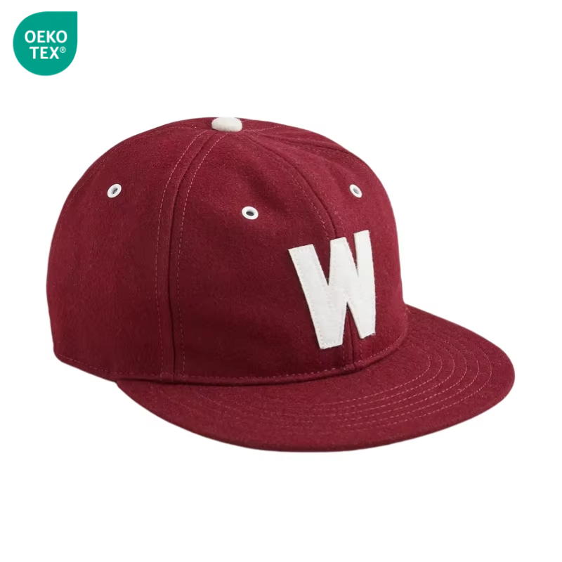 Custom Flat Brim Wool Blend Unstructured Snapback Cap 6 Panel Brown Flocking Patch logo Felt Snapback Hats