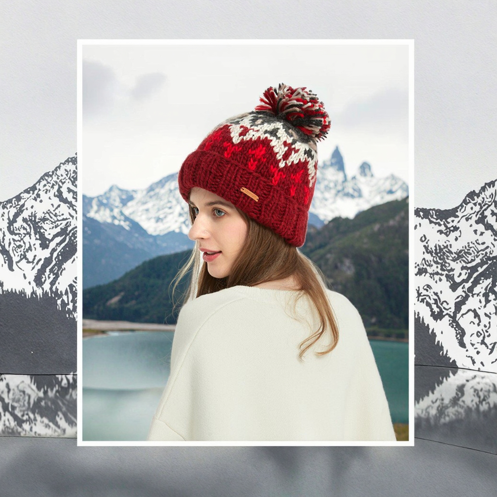 High Quality Winter Jacquard Beanie Hat for Women Knitted Wool Ball Character Pattern Travel Warm Manufacturer