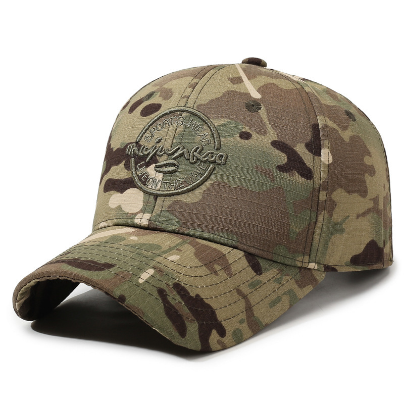 Men's Camouflage 6-Panel Baseball Cap Curved Brim Adjustable Cotton Fabric Sun Protection for Outdoor Use Four Seasons Casual