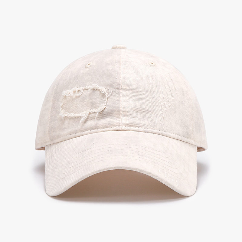 Retro Washed Denim Baseball Cap with Frayed Edges Soft Top Big Round Brim and Drawstring Chin Strap