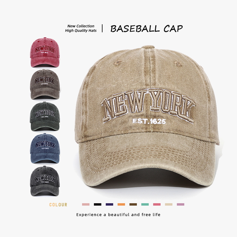 Vintage Distressed Washed Cotton 6-Panel Adjustable Baseball Cap with Letter Pattern Sun Protection Soft Fabric for Outdoor Use