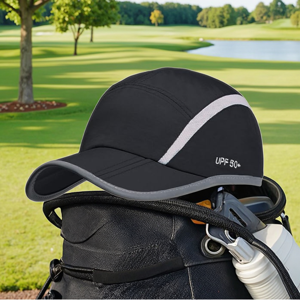 Unisex Sporty UPF 50 Dobby Mesh Fabric Golf Cap Breathable Foldable Custom Polyester Printed Embroidered Letter Logo Adjustable