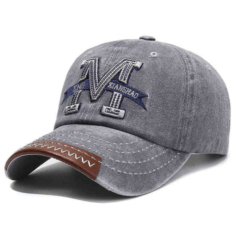 Spring and Autumn Vintage Baseball Cap for Men and Women Outdoor Sun protection Hat Washed Denim Distressed Letter Embroidery