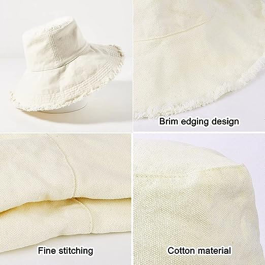 Women's UV Protected Summer Beach Sun Hat Frayed Bucket Design Foldable and Distressed Casual Style