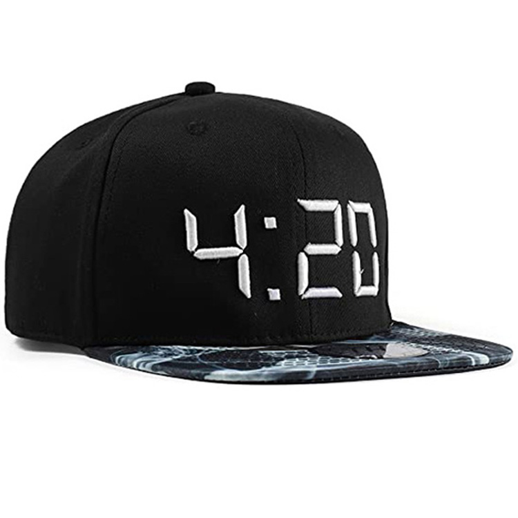 Custom Logo Fashion Character Black 6 Panel 3D Embroidery Flat Brim Sport Hip Hop Hats Snapback Fitted Cap Gorras