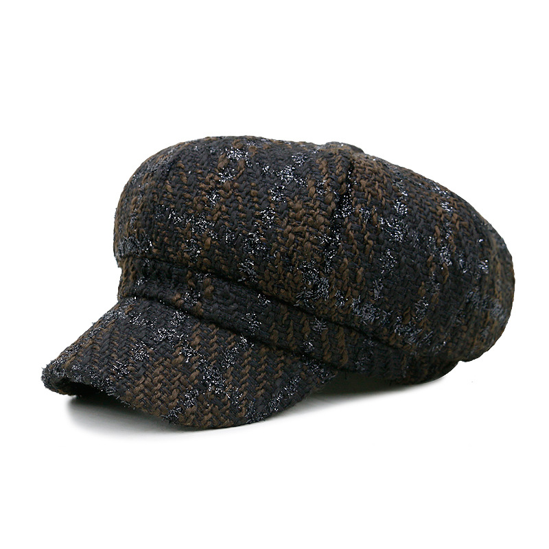 2025 New Style Women's Autumn/Winter Octagonal Hat - Bare Head Wool Vintage Beret for Casual Wear