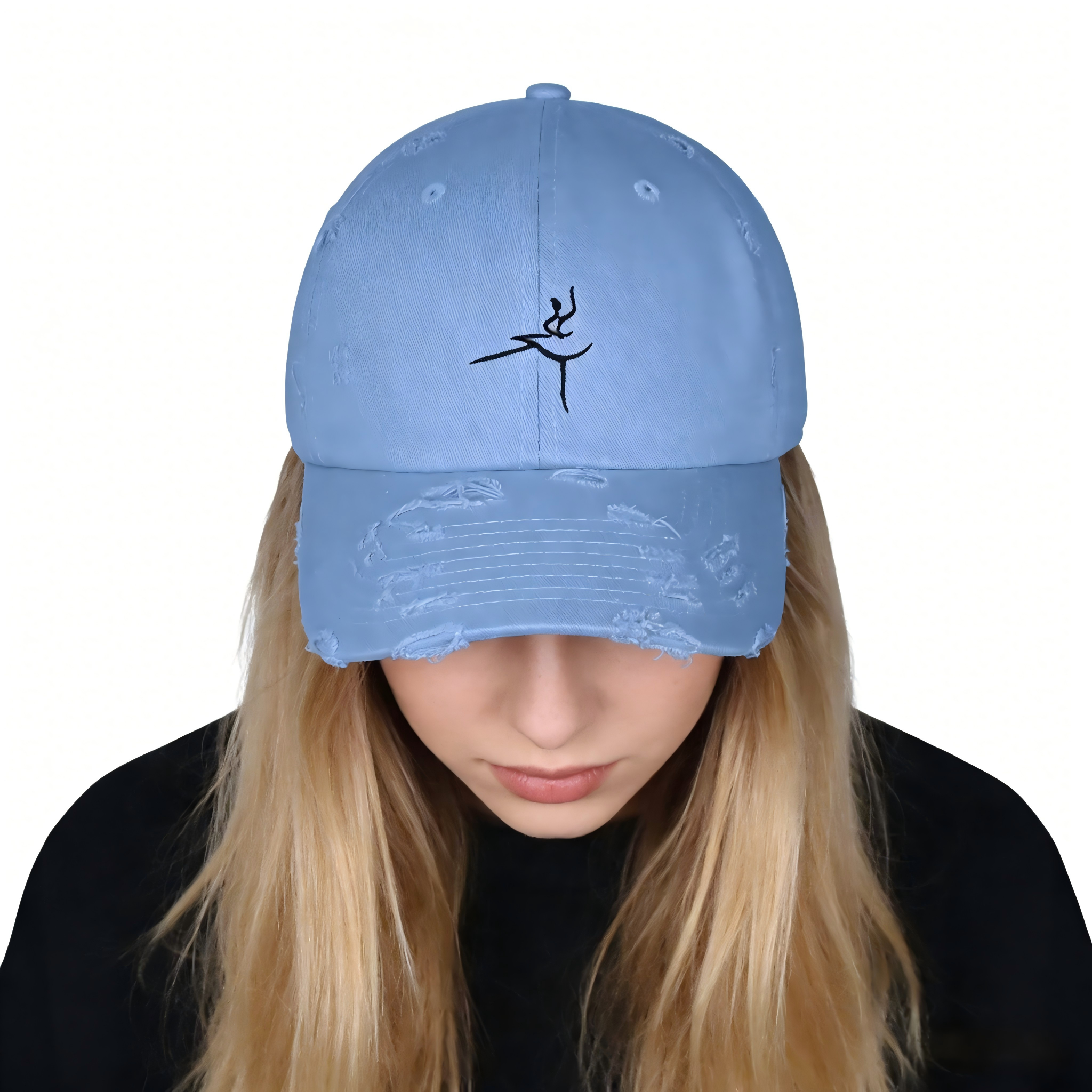 2026 Premium Light Blue Distressed Cotton Baseball Cap with Embroidery Vintage Washed Adjustable Dad Hat Comfortable Casual  Hat