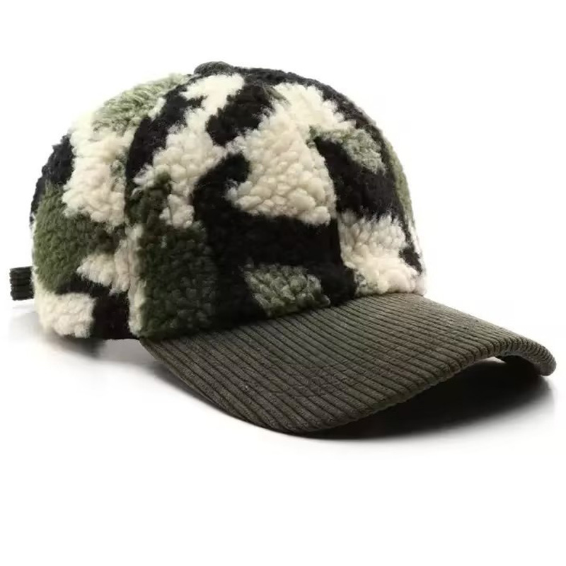 2025 New Fashion High Quality Camouflage 6-Panel Fleece-Lined Corduroy Hand Embroidery Common Warm Winter Baseball Cap