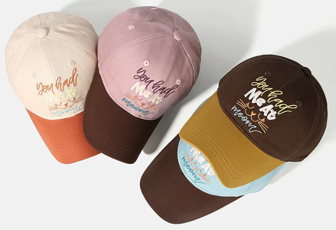 Contrast Color Vintage Embroidered 6-Panel 100% Cotton Baseball Cap Adjustable Unisex Outdoor Travel Use