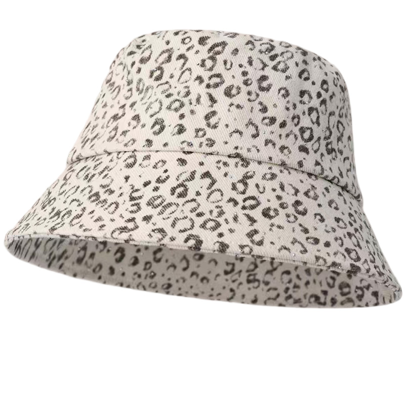 Vintage Leopard Print Digital Rhinestone Decor Bucket Hat Unisex Versatile Lightweight Shiny Sun Outdoor Travel Daily