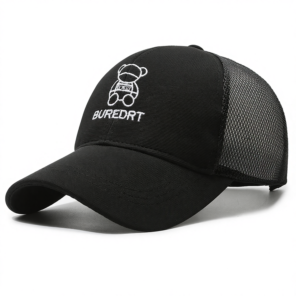 Black Customized Embroidered Trucker Hat - Breathable Mesh Back Streetwear Cap Adjustable Snapback Summer Sun Hat for Unisex