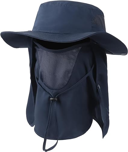 Custom Denim Bucket Hat Detachable Mask Neck Face Cover Flap Boonie Cap Breathable Fishing Hat Printed Character for Summer