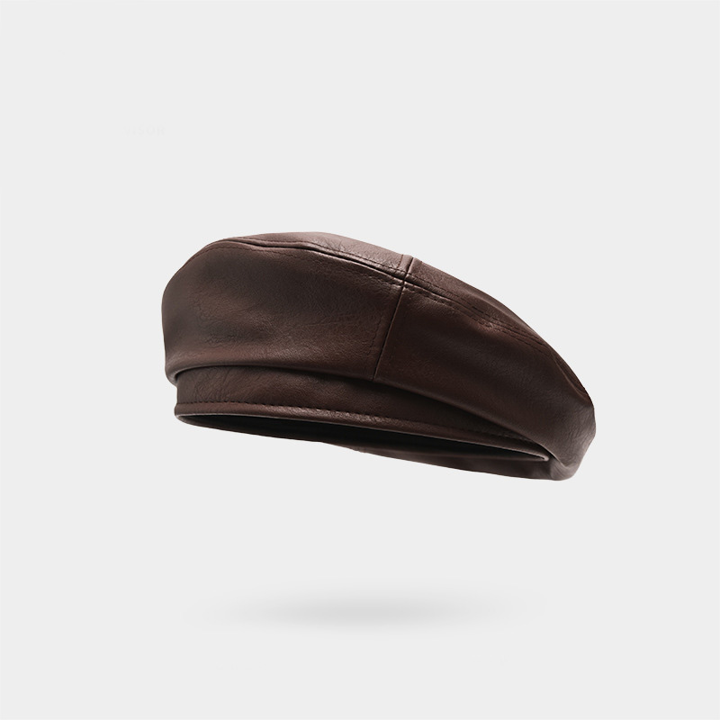 2025 New PU Leather Beret for Women, Autumn Winter Warm British Style Retro Painter Hat