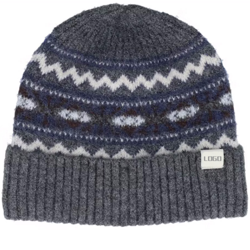 Classic Dark Beanie With Pom Warm Knit Skull Cap Soft Cuff Beanie Custom Logo Daily Winter Hats for Women Men