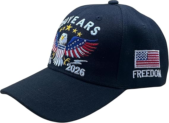 America 250th Anniversary 6-Panel Vintage Letter Formal Adjustable Embroidery Patriotic Custom Cotton Baseball Cap for Men Women