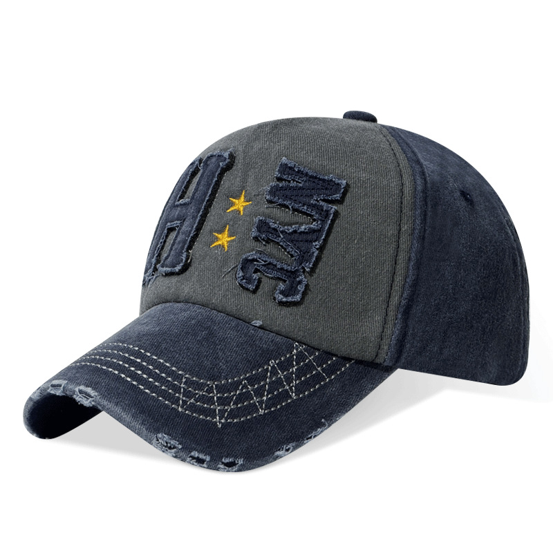 Washed Cotton Distressed Embroidery Vintage Baseball Cap for Men Multi-color Design