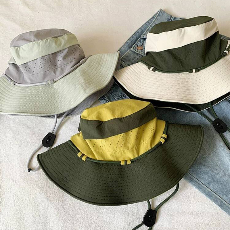 Japanese-style Solid Color Children's Summer Lightweight Outdoor Sun Protection Wide Brim Fishing Hat for Hiking Image