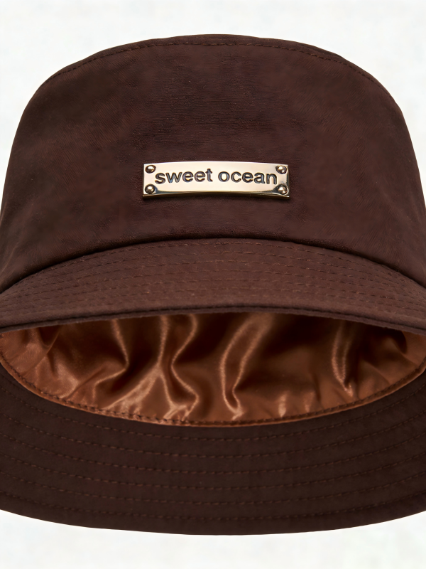 Premium Wide Brim Cotton Bucket Hat for Men Women Custom Metal Plaque Logo Sweet Ocean Fashion Summer Sun Hat with Satin Lining