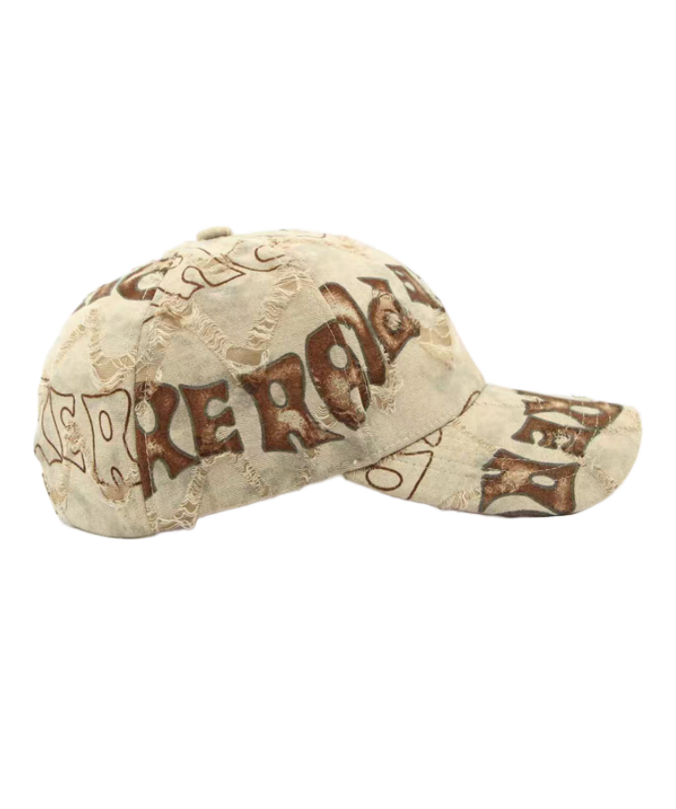 Distressed Letter Print Twill Dobby Street Style Baseball Cap Vintage Soft Adjustable Common Fabric