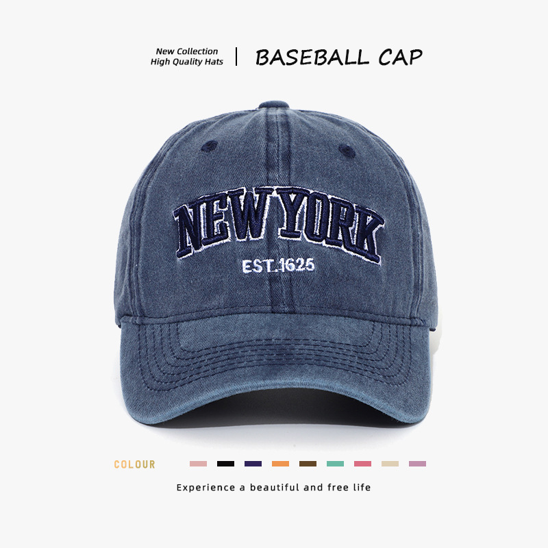 Vintage Distressed Washed Cotton 6-Panel Adjustable Baseball Cap with Letter Pattern Sun Protection Soft Fabric for Outdoor Use