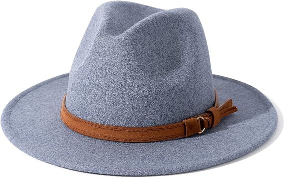 Custom Womens Classic Wide Brim Felt Wool Fedora Panama Hat with Belt Buckle Casual Outdoor