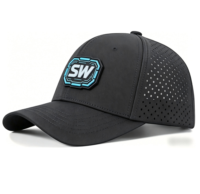 Custom 6 Panel Laser Hole Breathable Sports Baseball Cap Men Casual Hollow Out Mesh Golf Hat With 3D PVC Patch Logo