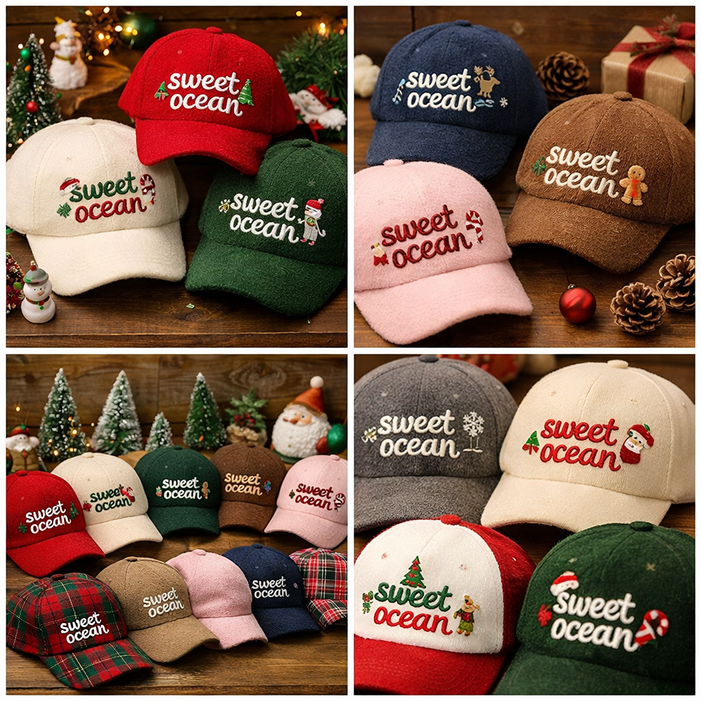 Custom Christmas Wool Baseball Cap with Sweet Ocean Embroidery - Festive Holiday Hat