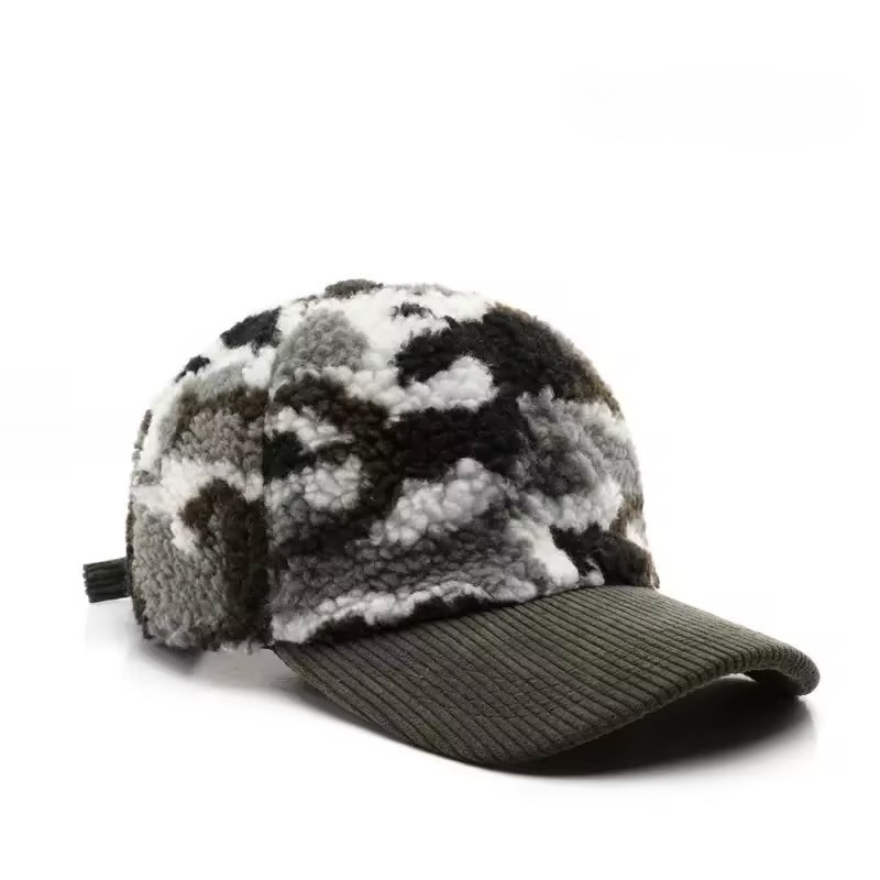 2025 New Fashion High Quality Camouflage 6-Panel Fleece-Lined Corduroy Hand Embroidery Common Warm Winter Baseball Cap