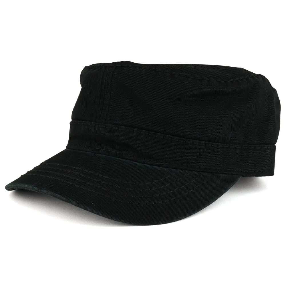 Outdoor Character Garment Washed Cotton Twill Flat Top Cap with 3D Embroidery and Adjustable Heavy Stitching