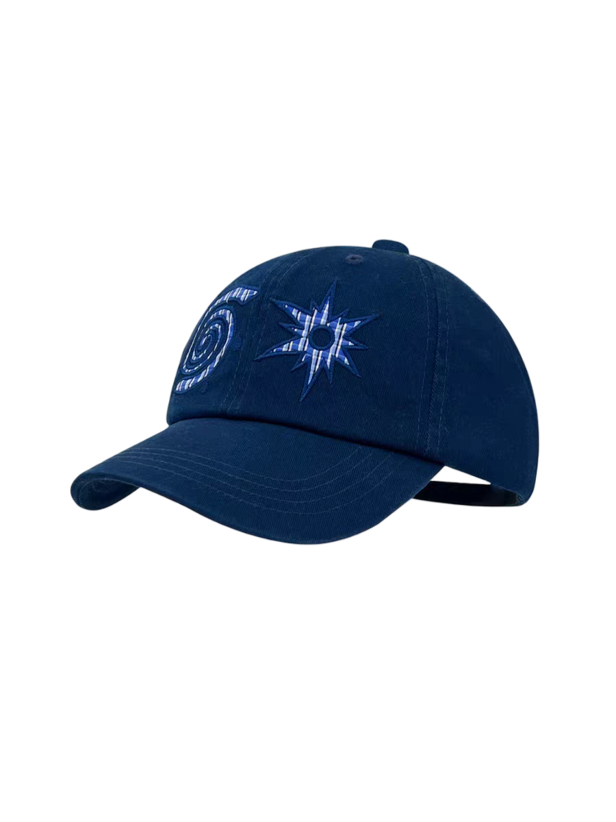Navy Blue 6-Panel Denim Baseball Cap 100% Cotton Vintage Retro Style Affixed Cloth Embroidery Adjustable Metal Buckle Unisex