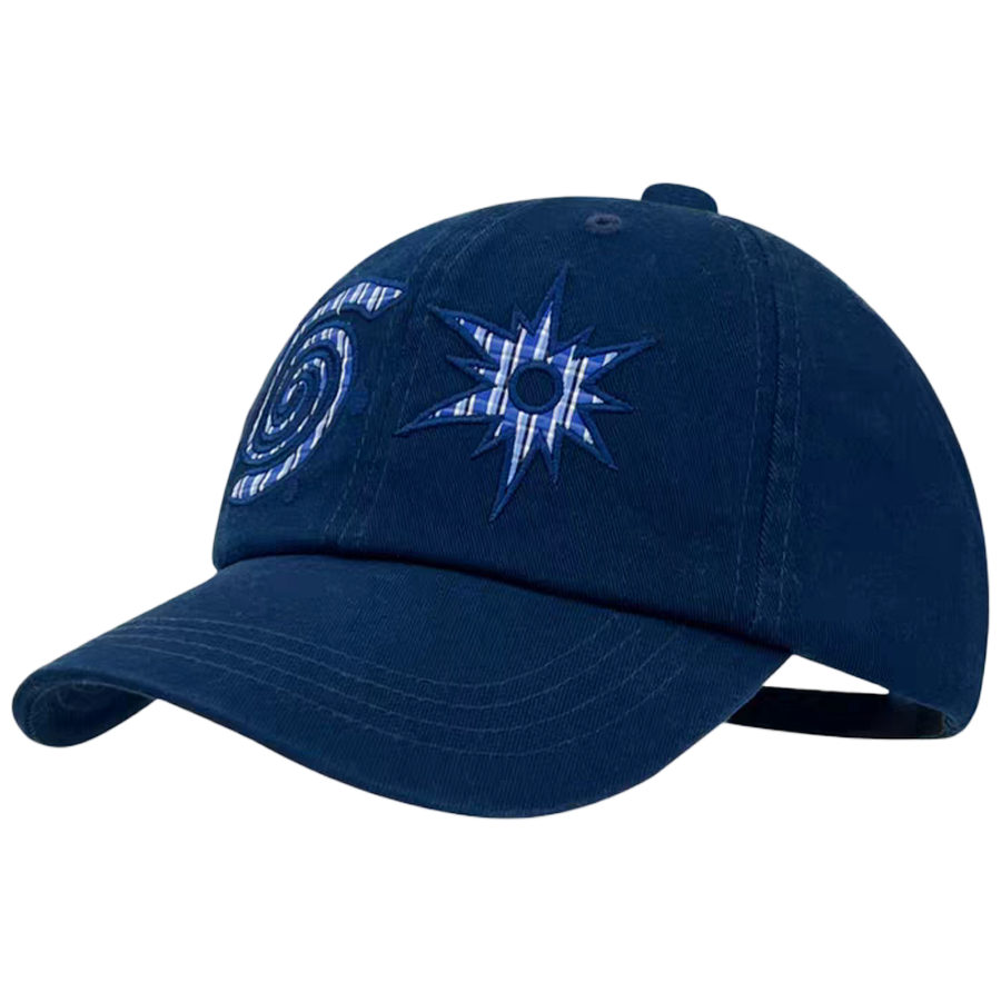 Navy Blue 6-Panel Denim Baseball Cap 100% Cotton Vintage Retro Style Affixed Cloth Embroidery Adjustable Metal Buckle Unisex