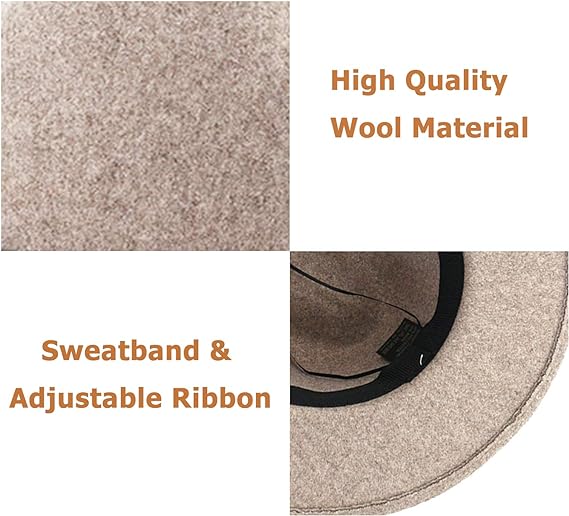 Custom Womens Classic Wide Brim Felt Wool Fedora Panama Hat with Belt Buckle Casual Outdoor
