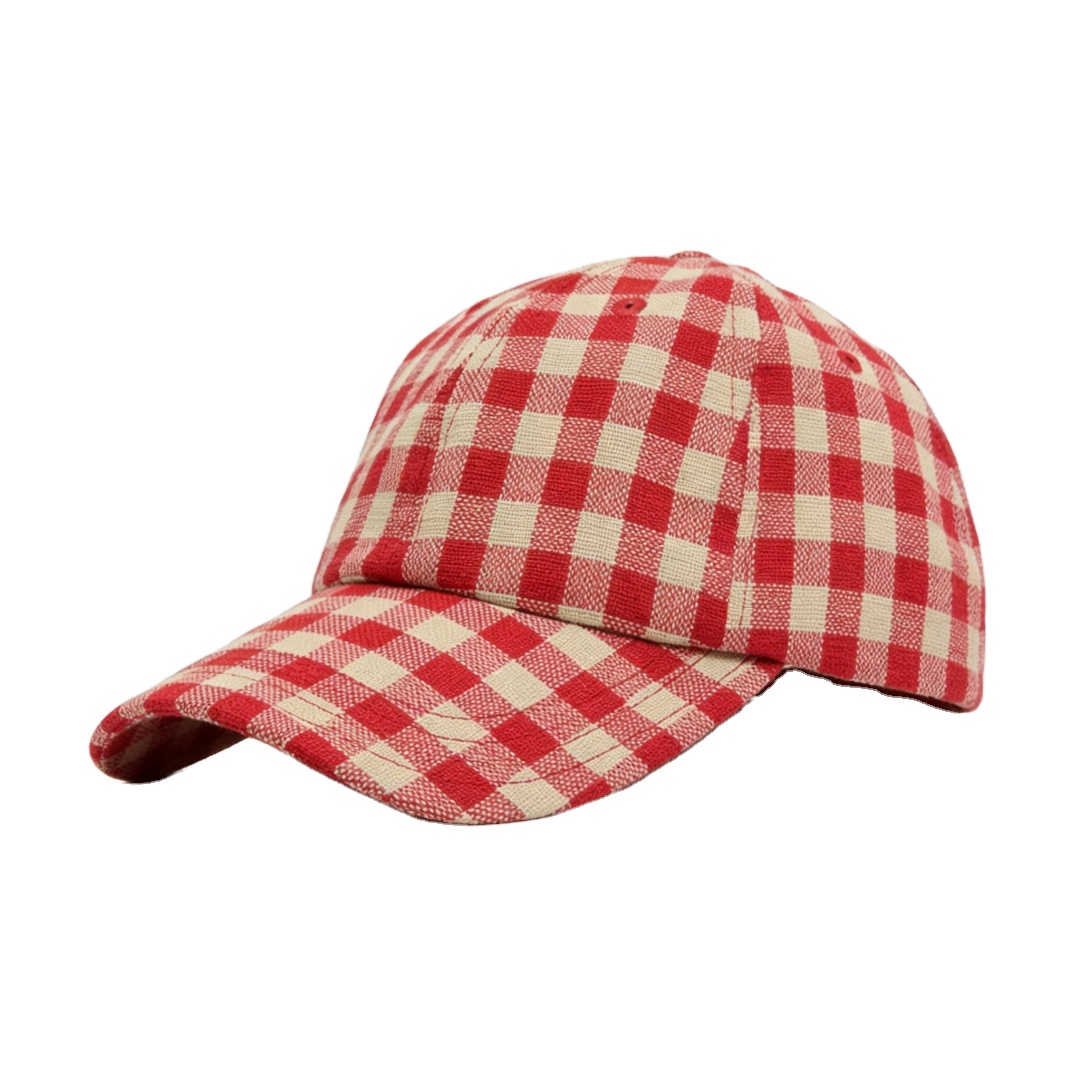 Wholesale High Quality Unisex Soft-Touch Vintage 6-Panel Checkered Baseball Cap Sporty Style Custom Design and Color
