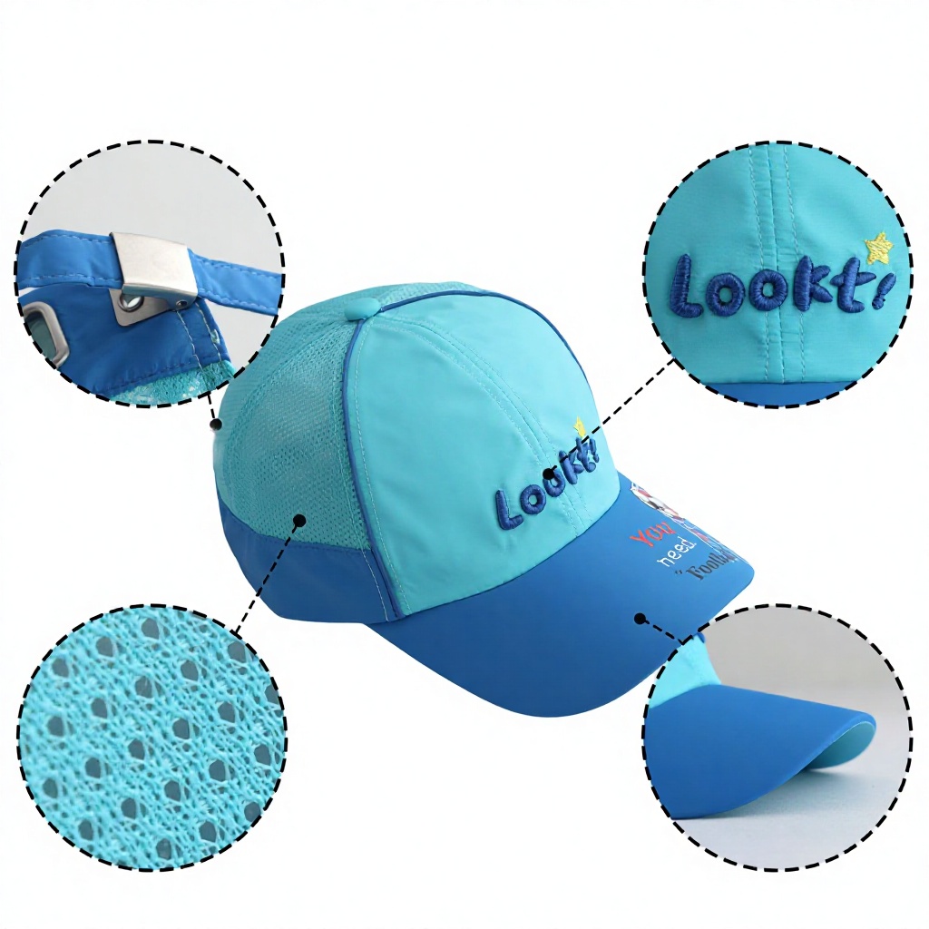 Summer Children's 6-Panel Baseball Cap Boys Lightweight Water-resistant Sun-protective 3D Embroidered Breathable Mesh Omni-Dry