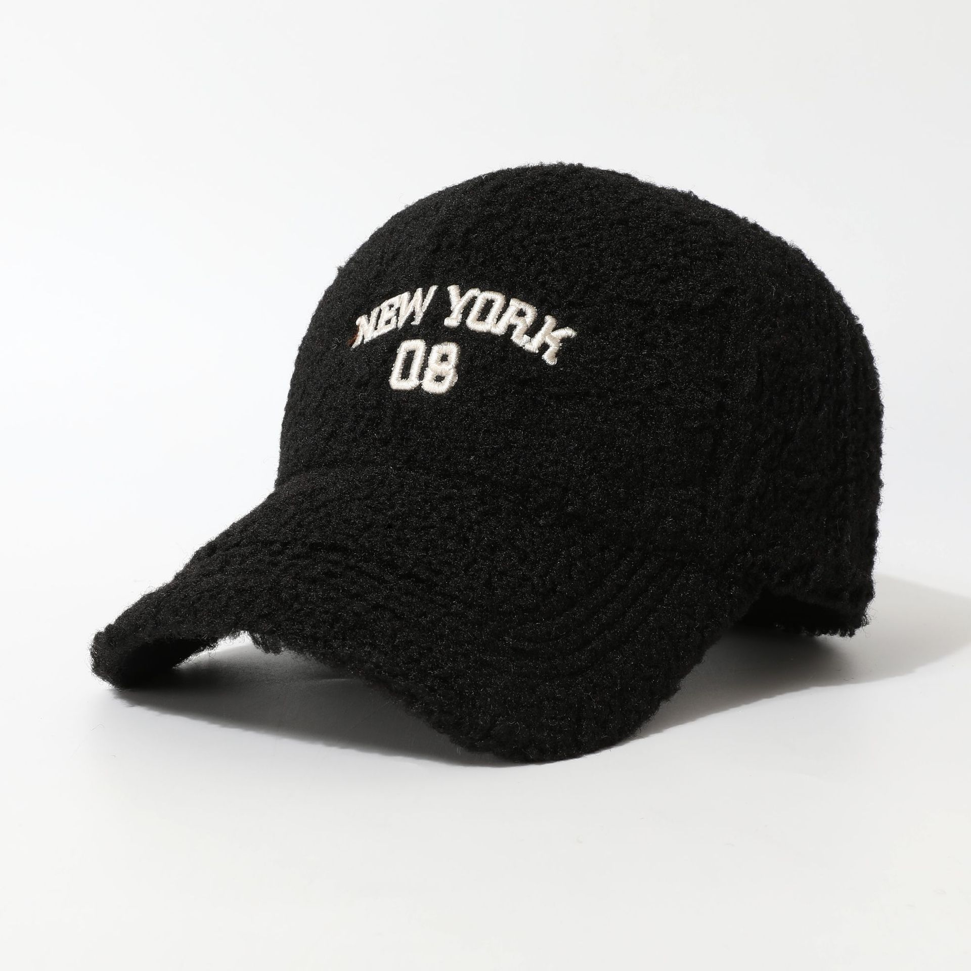 Winter and Autumn Lambskin Baseball Cap - Warm Protective Wind-resistant Letter-stitched Fashionable Plush Baseball Cap