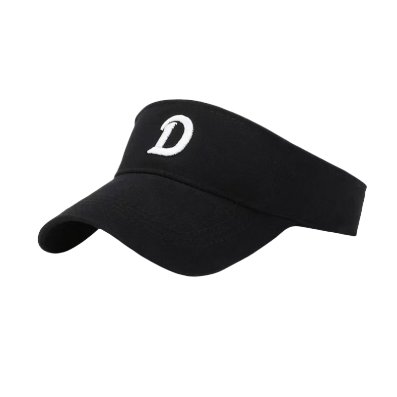 Breathable Comfortable Cotton Black Visor Cap with Embroidered 'D' for Outdoor Sports Cycling