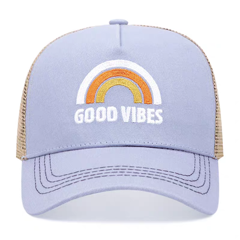 Flat Embroidery Mesh Trucker Cap Summer Breathable Sun Protection Retro Fashion Sports Outdoor Casual