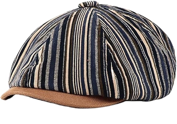 Cotton Striped 8-Panel Newsboy/Cabbie Painter Style Octagonal Golf Cap for Men Outdoor Travel Casual