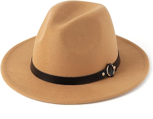 Custom Women's Classic Wide Brim Fedora Hat Felted Panama Hat with Belt Buckle for Casual Outdoor Winter Wear