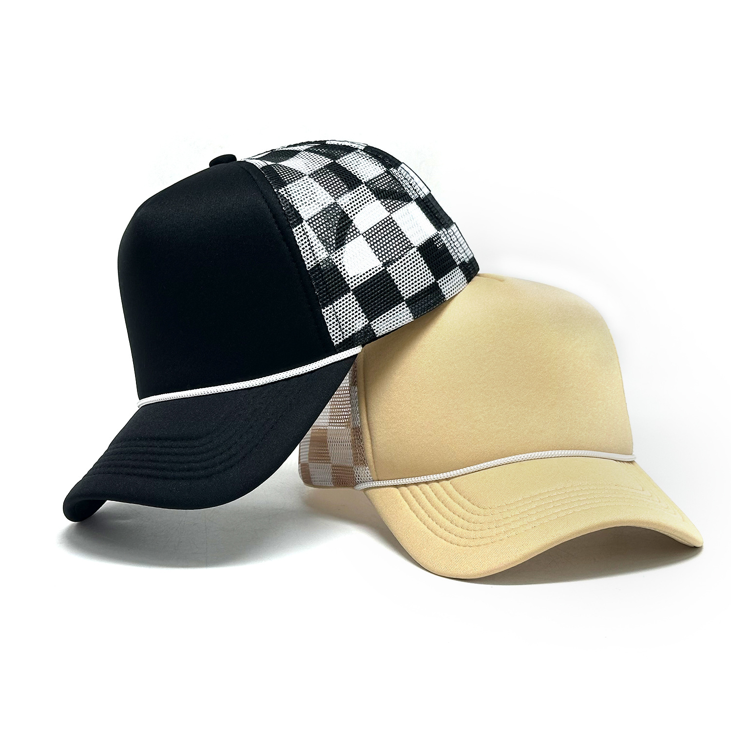 Customized Chessboard Pattern Sponge Net Cap with logo - Summer Breathable Trucker Hat for Men and Women Customizable logo