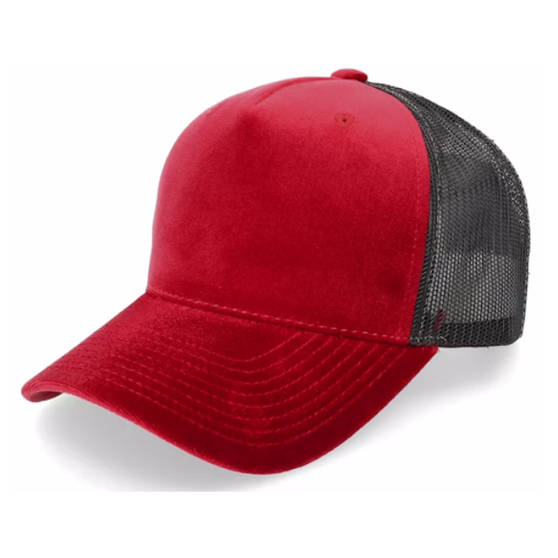 Velvet Red Black a Frame Trucker Mesh Vintage 5 Panel 112 Trucker Hat Fully Customizable Sport Hat Unisex