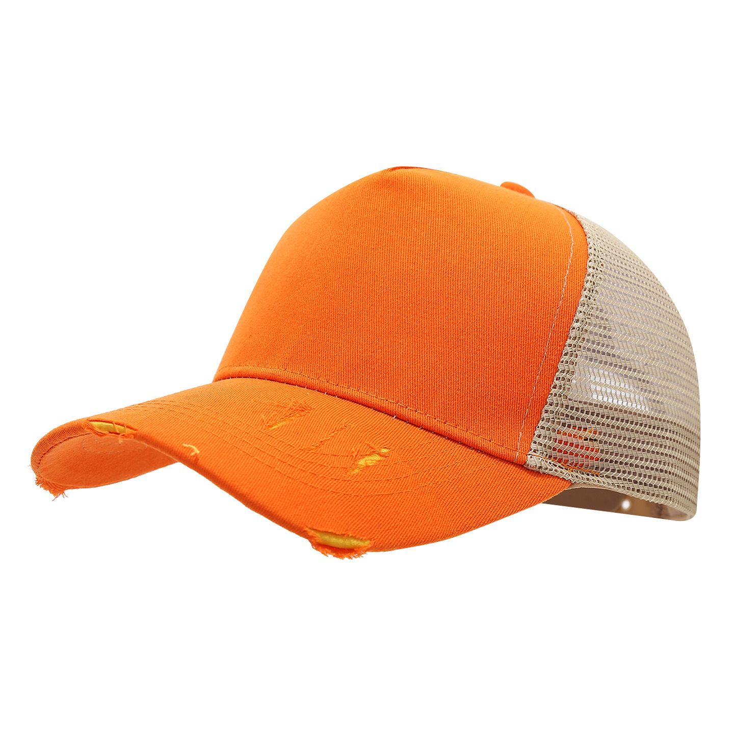 Washed Cotton Mesh Breathable Hole-ridden Vintage 5-Panel Adjustable Four Seasons Outdoor Truck Driver Hat
