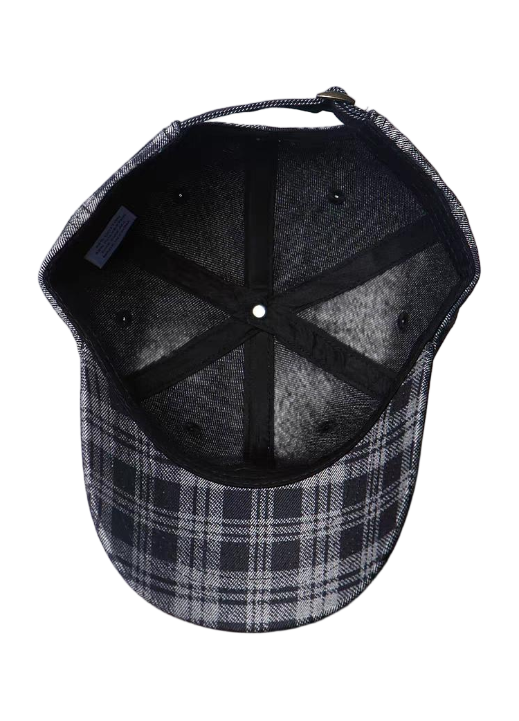 Black Grey Plaid Denim Vintage Dobby Common Baseball Cap Retro Preppy Style Soft Adjustable Unisex Casual Sun Hat